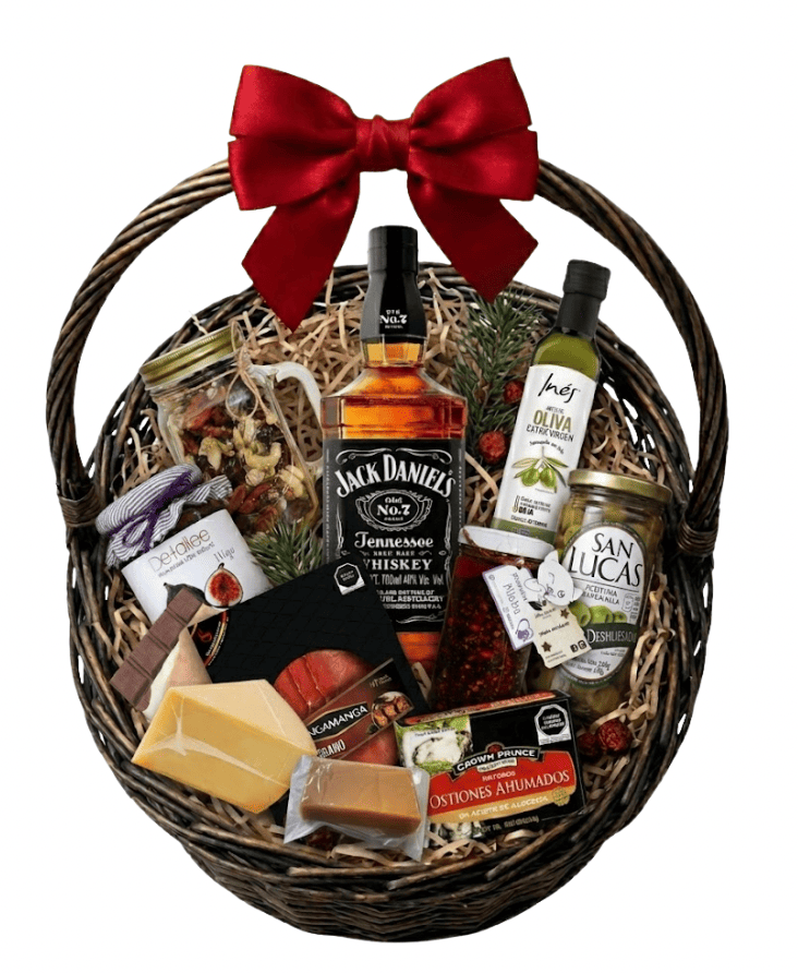 Arcón de regalo, con Whiskey, productos gourmet y quesos
